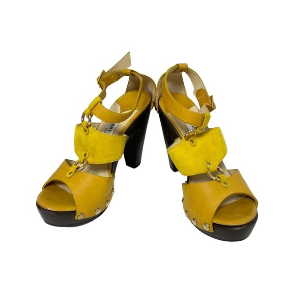 JIMMY CHOO - Yellow Leather Suede Women's Sandals 94-080125 - Picture 2 of 8